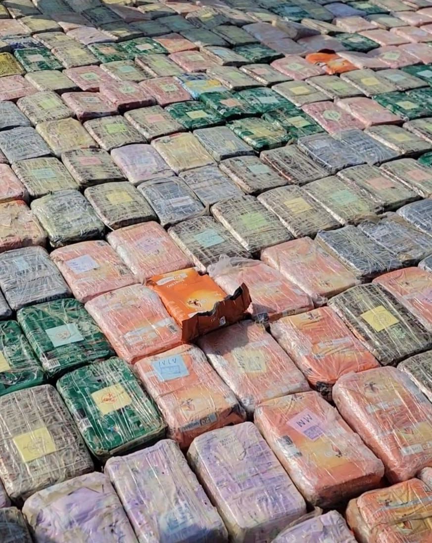 الحملة الأمنية لقوات العمالقة تضبط قارباً يحمل 623 كيلو من المخدرات قبالة ساحل رأس العارة